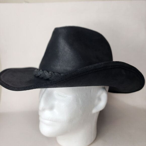 Vintage Wilsons Cowboy Hat Black Leather Outback Western USA Made Size Large - Picture 2 of 11
